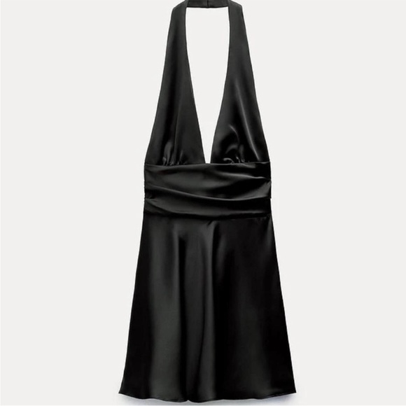 NWOT Zara Black Satin Effect Mini Dress Women’s Size M Luxury Short Tie Dress - Picture 4 of 9